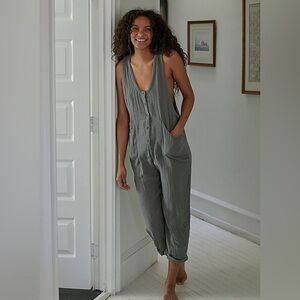 NWT Out From Under Rhea Button-front Jumpsuit In Pale Blue